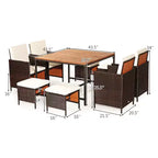 Costway Ensemble de salle à manger d'extérieur 9 pièces en rotin, chaises rembourrées, pouf, plateau de table en bois blanc/rouge/noir