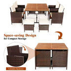 Costway Ensemble de salle à manger d'extérieur 9 pièces en rotin, chaises rembourrées, pouf, plateau de table en bois blanc/rouge/noir