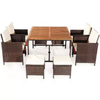 Costway Ensemble de salle à manger d'extérieur 9 pièces en rotin, chaises rembourrées, pouf, plateau de table en bois blanc/rouge/noir