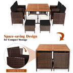 Costway Ensemble de salle à manger d'extérieur 9 pièces en rotin, chaises rembourrées, pouf, plateau de table en bois blanc/rouge/noir