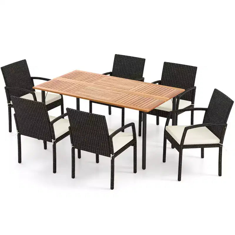 Costway 7PCS Patio Rattan Dining Set Table Top W/Umbrella Hole