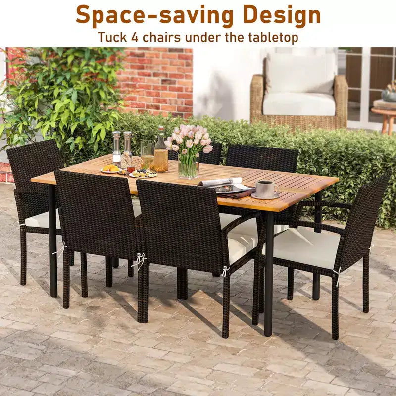 Costway 7PCS Patio Rattan Dining Set Table Top W/Umbrella Hole