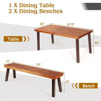 Costway 3 Pieces Picnic Table Set Acacia Wood Table Bench with Steel Legs Outdoor Patio