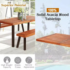 Costway 3 Pieces Picnic Table Set Acacia Wood Table Bench with Steel Legs Outdoor Patio