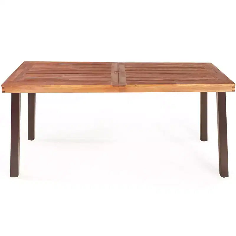 Costway 3 Pieces Picnic Table Set Acacia Wood Table Bench with Steel Legs Outdoor Patio