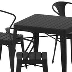 Flash Furniture Table carrée en résine toutes saisons et 4 chaises en métal avec assise en résine-noir