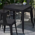 Flash Furniture Table carrée en résine toutes saisons et 4 chaises en métal avec assise en résine-noir