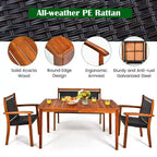 Costway 4PCS Patio Rattan Dining Furniture Set Acacia Wood Frame Stackable Chair Loveseat