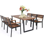 Costway 7PCS Patented Patio Dining Chair Table Set Acacia Wood Backyard W/Umbrella Hole