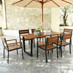 Costway 7PCS Patented Patio Dining Chair Table Set Acacia Wood Backyard W/Umbrella Hole