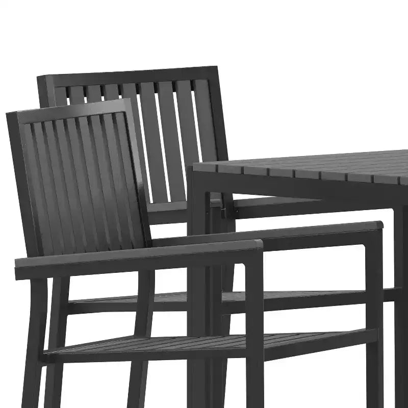 Ensemble de salle à manger 5 pièces Merrick Lane pour l'intérieur/l'extérieur avec table et quatre chaises à lattes en résine noire