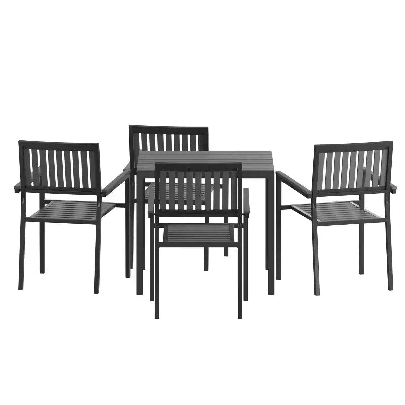 Ensemble de salle à manger 5 pièces Merrick Lane pour l'intérieur/l'extérieur avec table et quatre chaises à lattes en résine noire