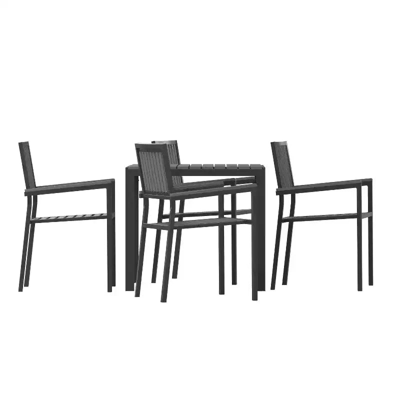 Ensemble de salle à manger 5 pièces Merrick Lane pour l'intérieur/l'extérieur avec table et quatre chaises à lattes en résine noire