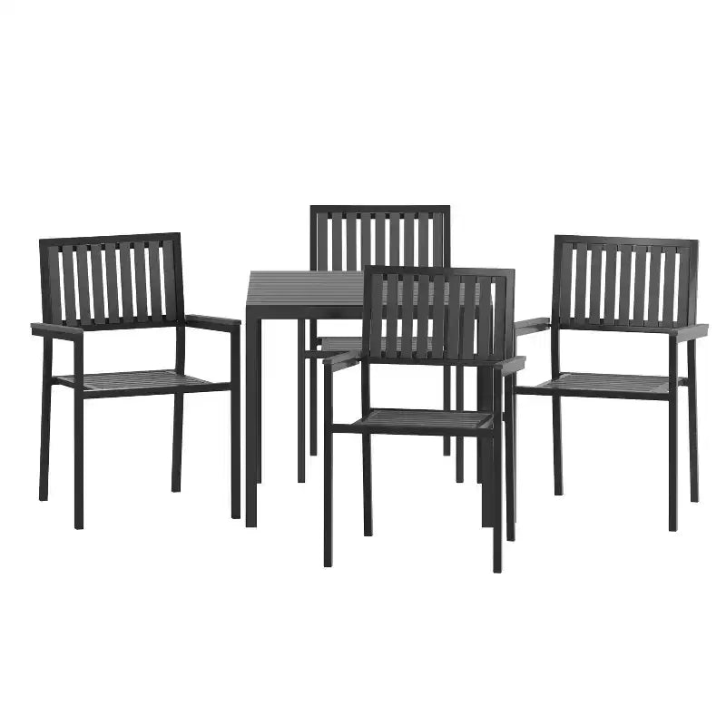 Ensemble de salle à manger 5 pièces Merrick Lane pour l'intérieur/l'extérieur avec table et quatre chaises à lattes en résine noire