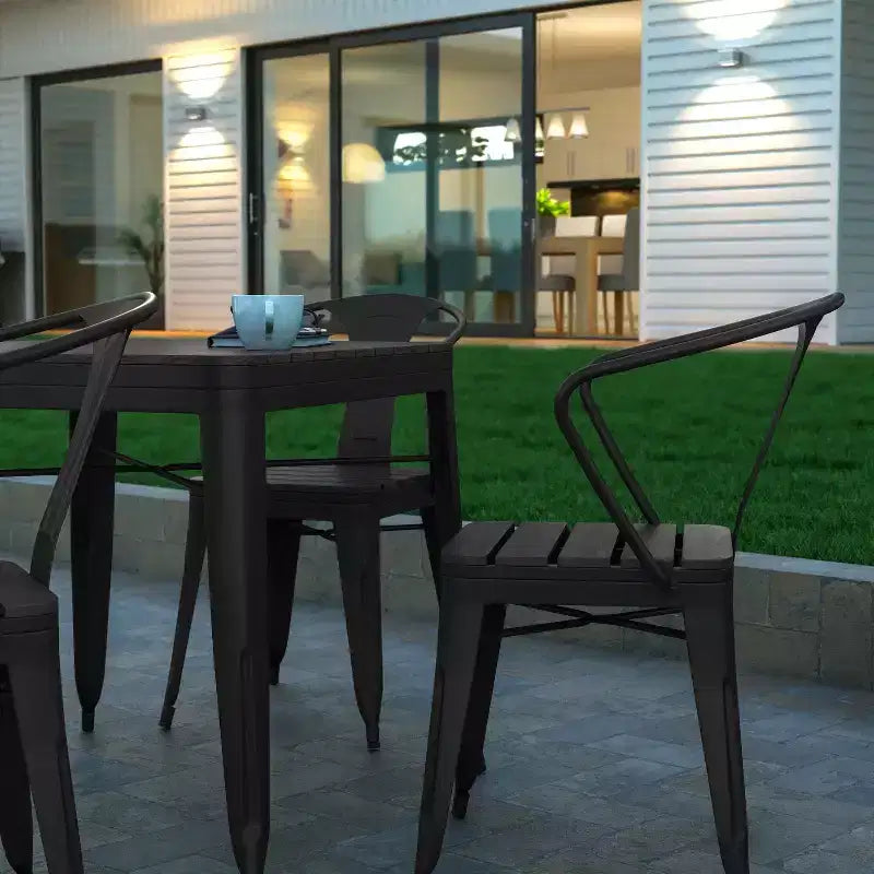 Emma et Oliver, ensemble de patio moderne de 5 pièces en acier noir et polyrésine, résistant aux intempéries et à la rouille, avec table et 4 chaises, utilisation intérieure et extérieure