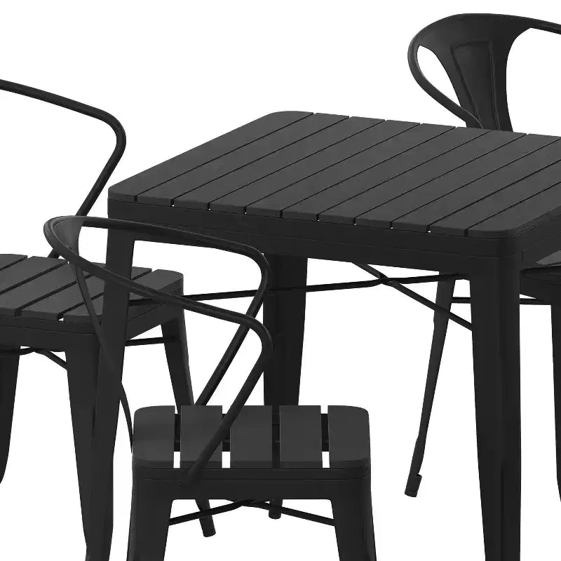 Emma et Oliver, ensemble de patio moderne de 5 pièces en acier noir et polyrésine, résistant aux intempéries et à la rouille, avec table et 4 chaises, utilisation intérieure et extérieure
