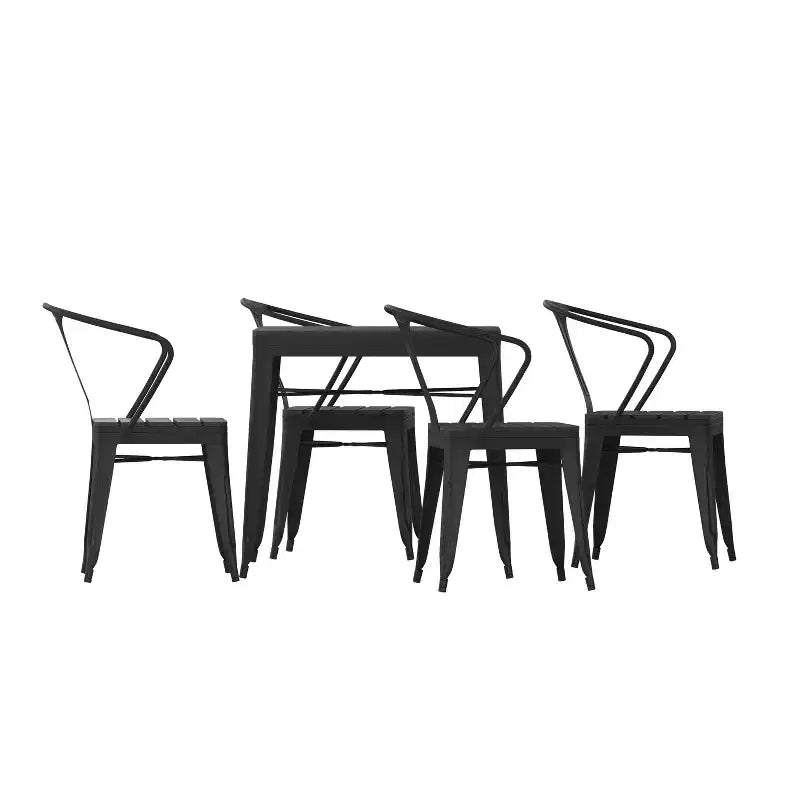 Emma et Oliver, ensemble de patio moderne de 5 pièces en acier noir et polyrésine, résistant aux intempéries et à la rouille, avec table et 4 chaises, utilisation intérieure et extérieure
