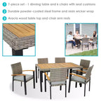 Ensemble de salle à manger d'extérieur Carlow de Sunnydaze en rotin et bois d'acacia avec table, chaises et coussins d'assise - 7 pièces