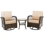 Costway Salon de jardin 3 pièces en osier pivotant et inclinable, 2 fauteuils à bascule à 360 degrés avec table basse
