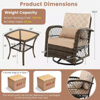 Costway Salon de jardin 3 pièces en osier pivotant et inclinable, 2 fauteuils à bascule à 360 degrés avec table basse