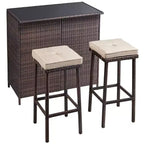 Yaheetech 3-Piece Outdoor Bar Set Rattan Wicker Patio Furniture Set Brown