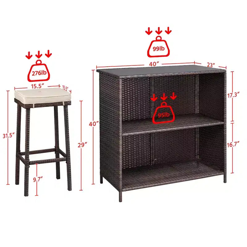Yaheetech Ensemble de bar extérieur 3 pièces en rotin pour patio, marron