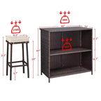 Yaheetech Ensemble de bar extérieur 3 pièces en rotin pour patio, marron