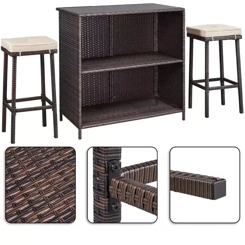 Yaheetech Ensemble de bar extérieur 3 pièces en rotin pour patio, marron