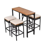 Ensemble de bar 5 pièces en osier pour terrasse extérieure avec plateau pliant en bois d'acacia, 4 tabourets et 1 table, marron - ModernLuxe