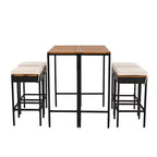Ensemble de bar 5 pièces en osier pour terrasse extérieure avec plateau pliant en bois d'acacia, 4 tabourets et 1 table, marron - ModernLuxe