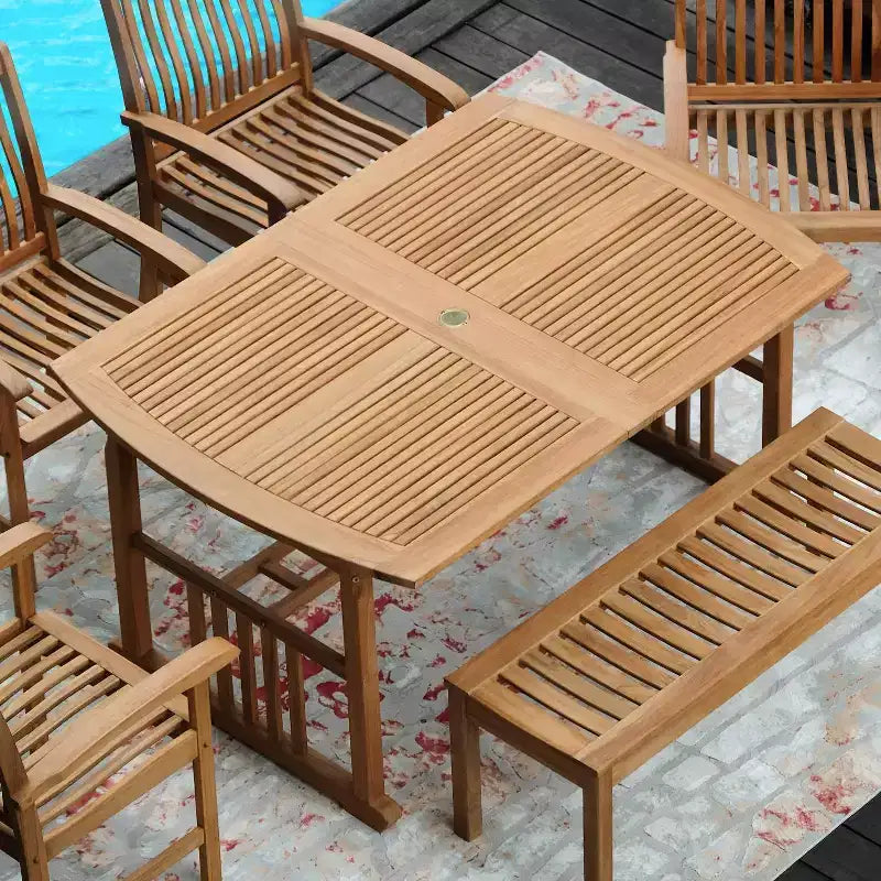 Ensemble de salle à manger d'extérieur 6 pièces en teck avec coussins Sonoma Lane Amherst