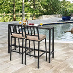 Costway 3PCS Patio Dining Table Set Metal Bar Table & Chairs Set with Cushion