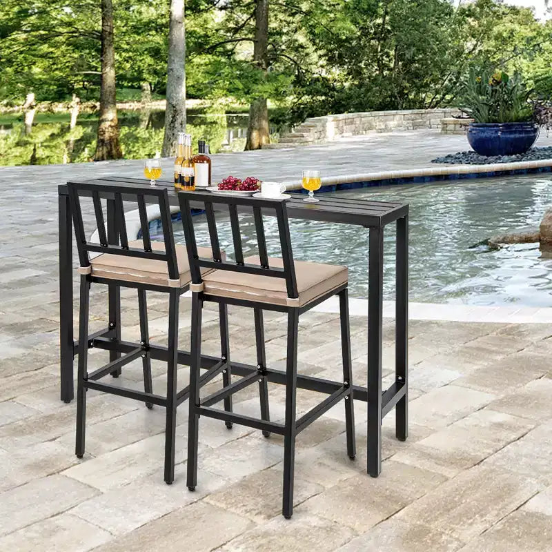 Costway 3PCS Patio Dining Table Set Metal Bar Table & Chairs Set with Cushion