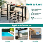 Costway 3PCS Patio Dining Table Set Metal Bar Table & Chairs Set with Cushion