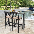 Costway 3PCS Outdoor Metal Bar Table & Chairs Set Patio Dining Table Set with Cushion