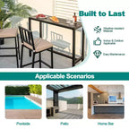 Costway 3PCS Outdoor Metal Bar Table & Chairs Set Patio Dining Table Set with Cushion