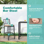 Costway 3PCS Outdoor Metal Bar Table & Chairs Set Patio Dining Table Set with Cushion
