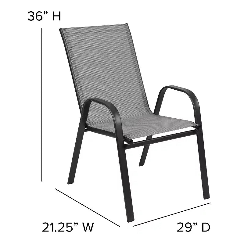Emma and Oliver Five Piece Patio Table Set with Round Metal Table with Tempered Glass Top and 4 Flex Comfort Stacking Chairs