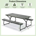 Costway Ensemble table et banc de pique-nique 1,8 m Extérieur HDPE Table robuste pour 6 à 8 personnes Marron/Gris
