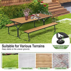 Costway Ensemble table et banc de pique-nique 1,8 m Extérieur HDPE Table robuste pour 6 à 8 personnes Marron/Gris