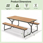 Costway Ensemble table et banc de pique-nique 1,8 m Extérieur HDPE Table robuste pour 6 à 8 personnes Marron/Gris