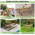 Costway Ensemble table et banc de pique-nique 1,8 m Extérieur HDPE Table robuste pour 6 à 8 personnes Marron/Gris
