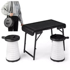 Costway 3-Piece Folding Table Stool Set with a Camping Table & 2 Retractable LED Stools
