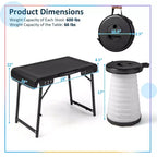 Costway 3-Piece Folding Table Stool Set with a Camping Table & 2 Retractable LED Stools