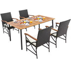 Costway 5PCS Patio Wicker Dining Set Cushion Armchairs Acacia Wood Table with Umbrella Hole