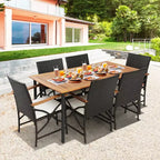 Costway 5PCS Patio Wicker Dining Set Cushion Armchairs Acacia Wood Table with Umbrella Hole