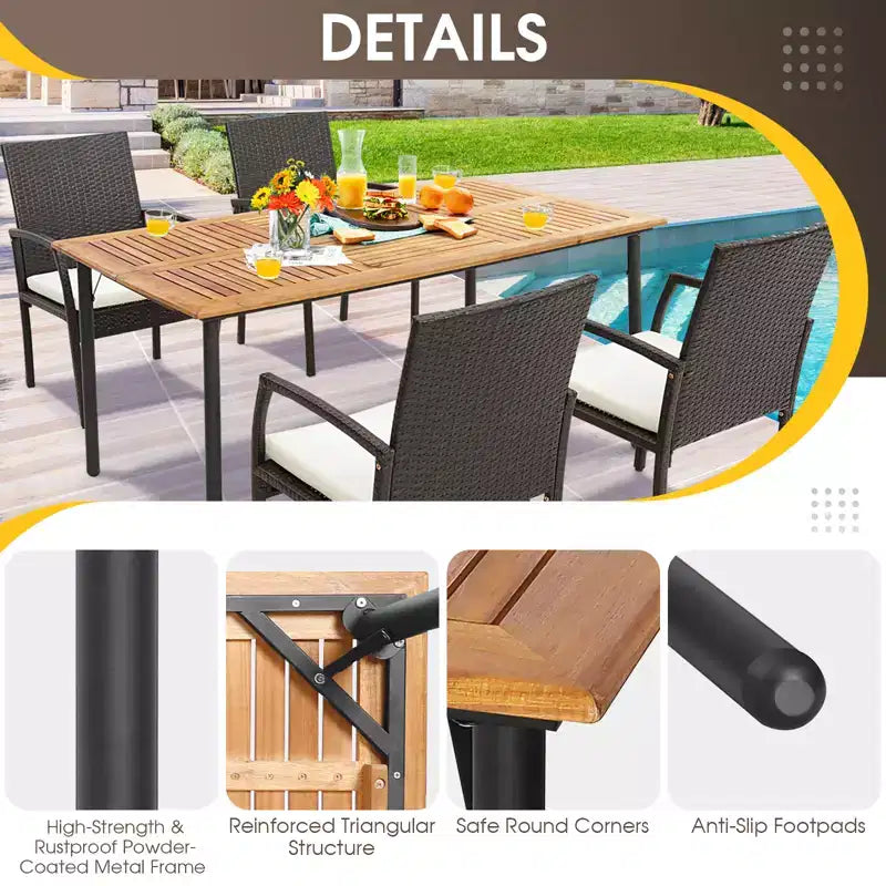 Costway Ensemble de salle à manger d'extérieur 5 pièces chaises à accoudoirs avec coussins table en bois d'acacia avec trou pour parasol
