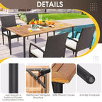 Costway Ensemble de salle à manger d'extérieur 5 pièces chaises à accoudoirs avec coussins table en bois d'acacia avec trou pour parasol
