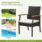 Costway 5PCS Patio Wicker Dining Set Cushion Acacia Wood Armchairs Table with Umbrella Hole