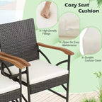 Costway 7PCS Patio Wicker Dining Set Cushion Acacia Wood Armrests Table with Umbrella Hole